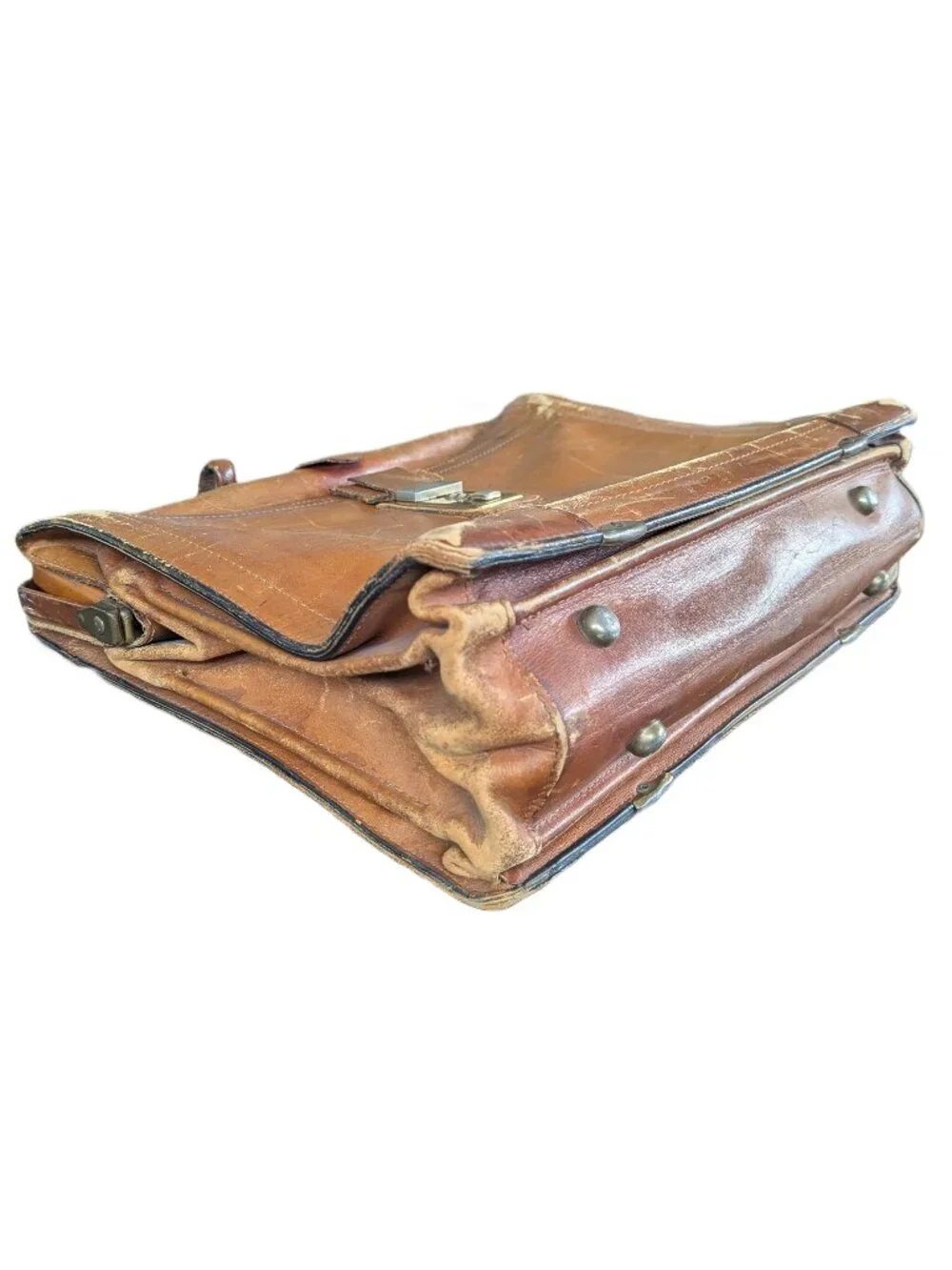 Henwick Vintage Leather Briefcase with Hinged Mouth Opening and Combo Lock